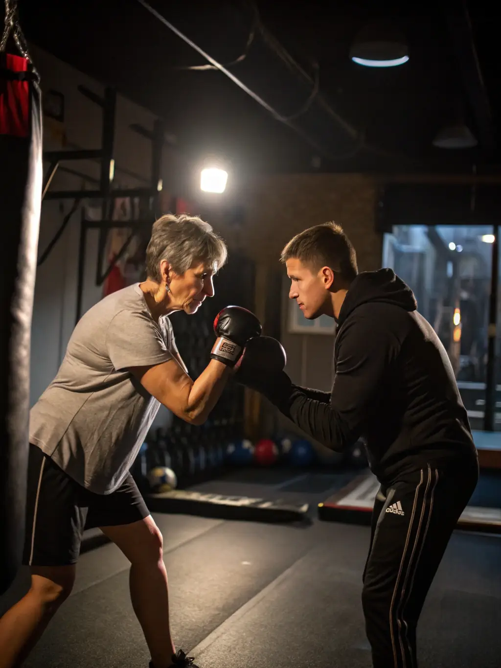 A dedicated personal coach working one-on-one with a boxer, providing individualized feedback and guidance in a private training session.